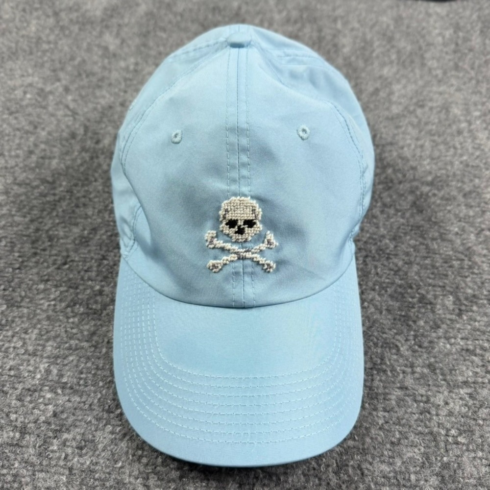 Smathers & Branson Hat Mens OS Light Blue Needlepoint Skull Crossbones